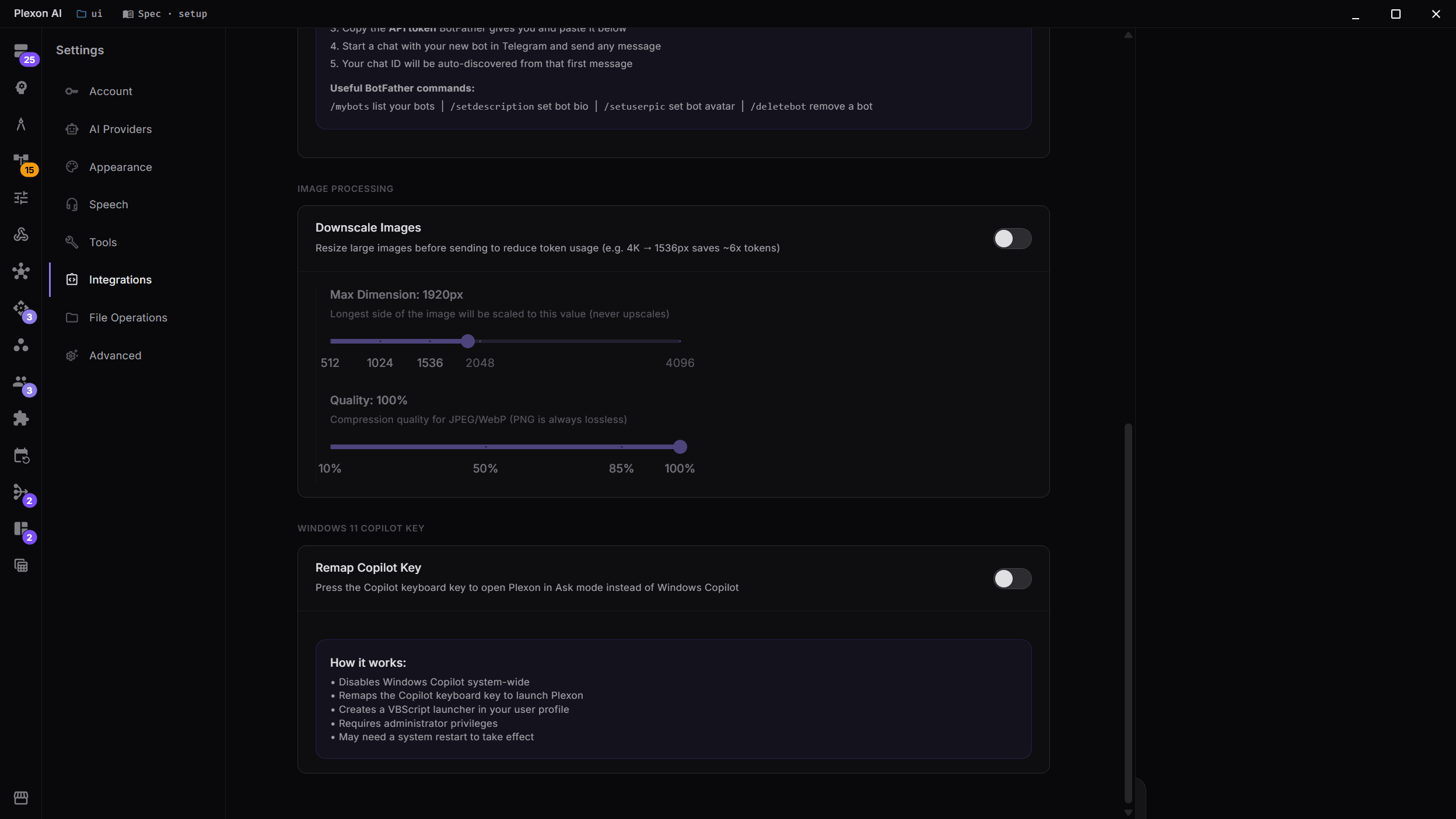 Image Processing settings on the Integrations tab