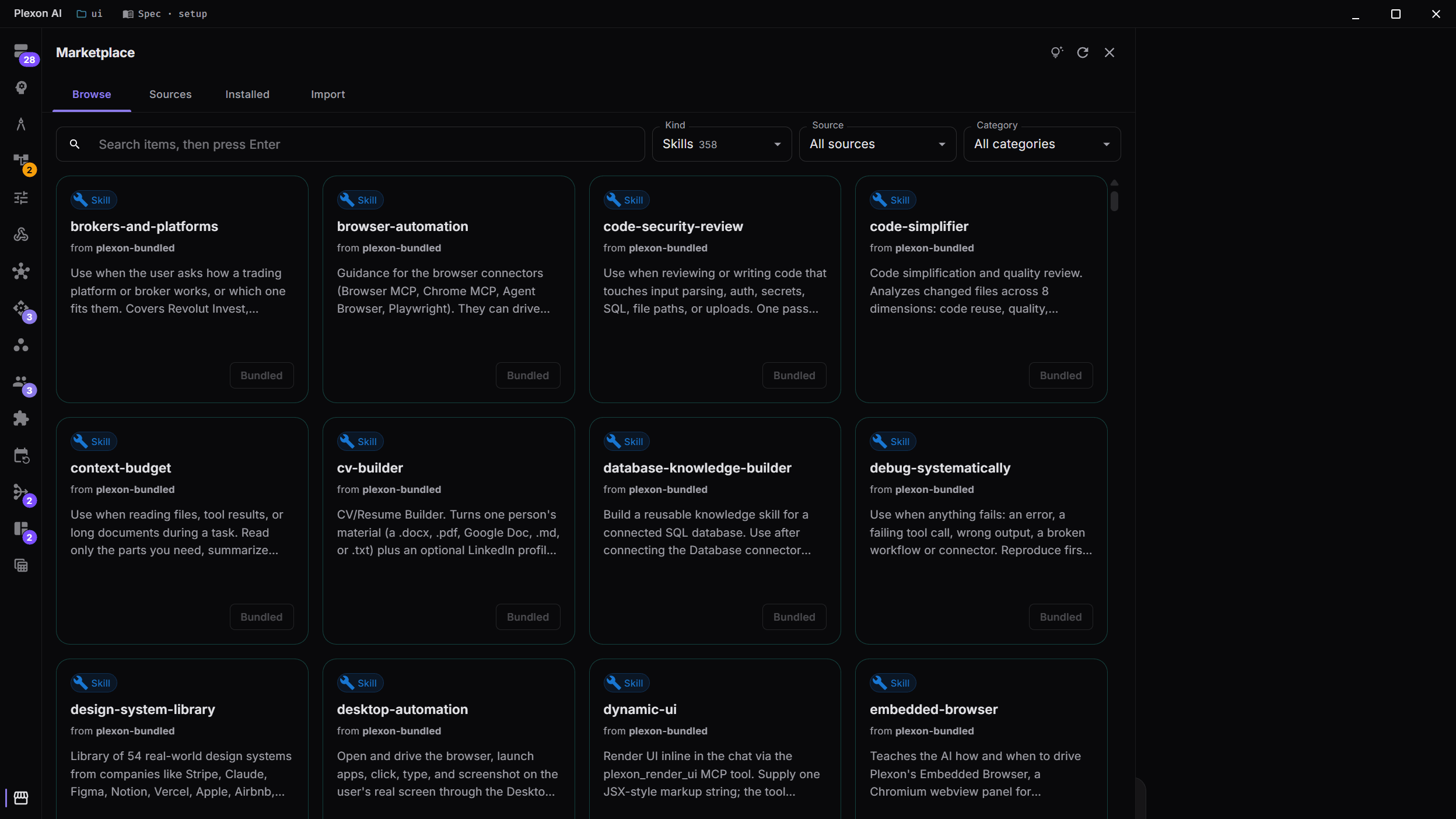 The Marketplace Browse grid filtered to Skills