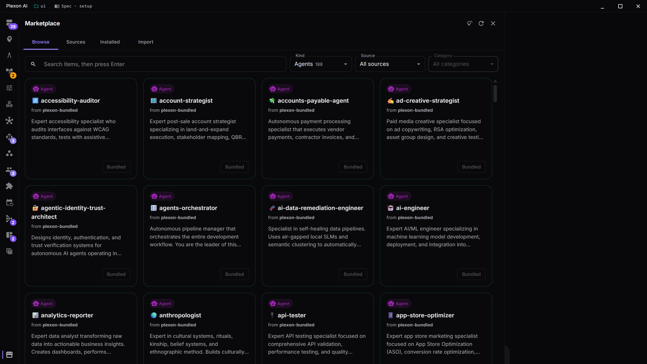 The Marketplace Browse grid filtered to Agents