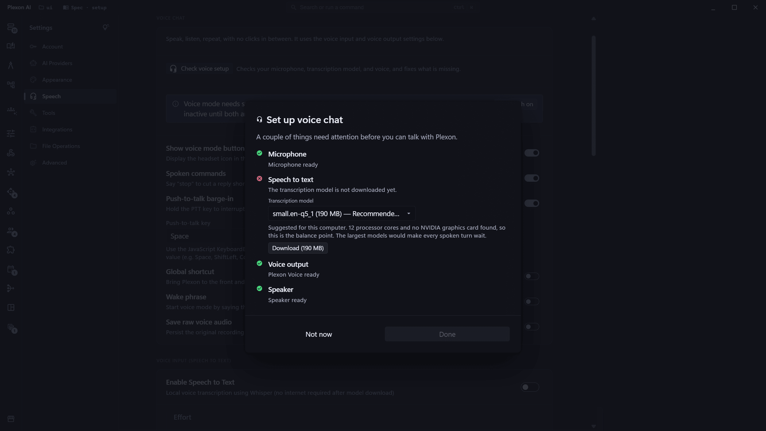Setting up voice input